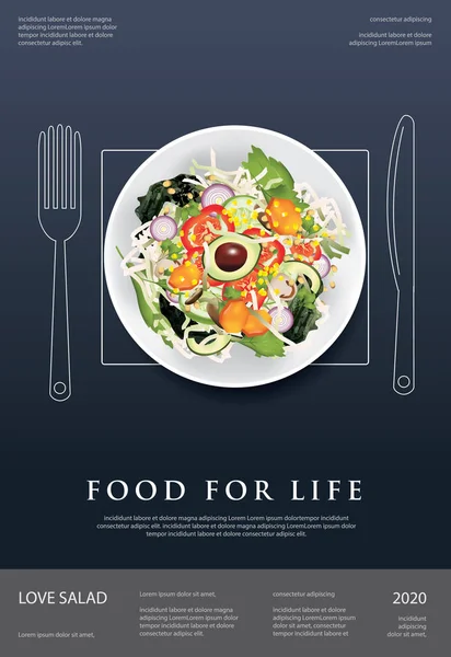 Salade Légumes Alimentation Pomme Pain Illustration Vectorielle Conception Affiches — Image vectorielle