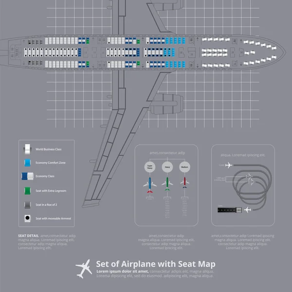 Vliegtuigset Met Seat Map Geïsoleerde Vector Illustratie — Stockvector