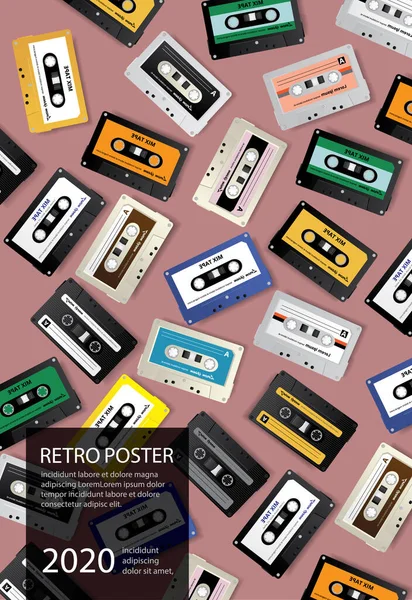 Vintage Retro Cassette Tape Poster Ontwerp Template Vector Illustratie — Stockvector