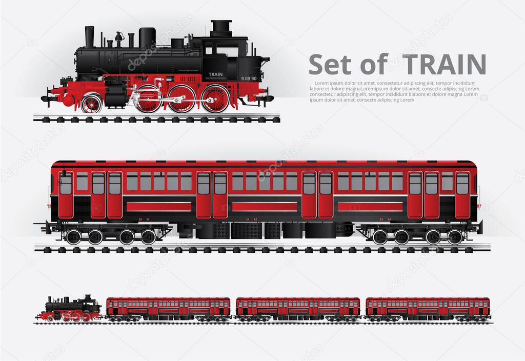 Cargo train on a rail road Vector illustration