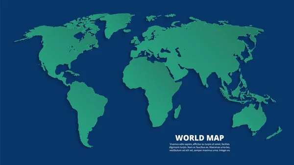 World 3d map. Earth green map on blue background. Vector template for business infographic, eco concept