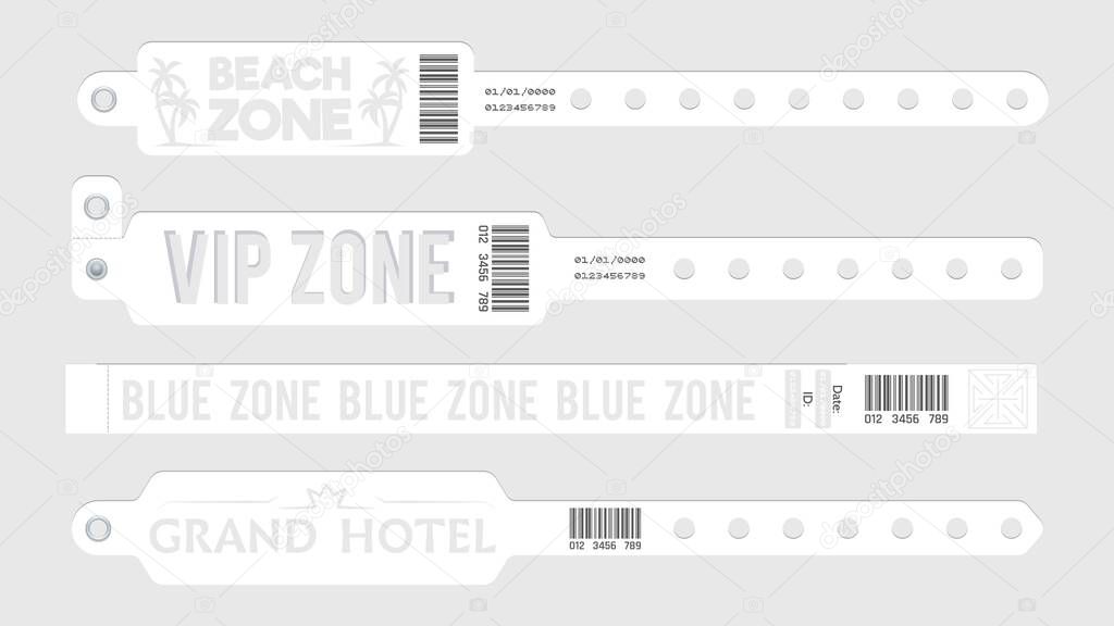 Download White Event Bracelets Party Entrance Tickets Wristband Mockup Paper Music Sport Open Air Bracelet Vector Set Bracelet Identity Admission And Identification Entrance Wristband Illustration Premium Vector In Adobe Illustrator Ai PSD Mockup Templates