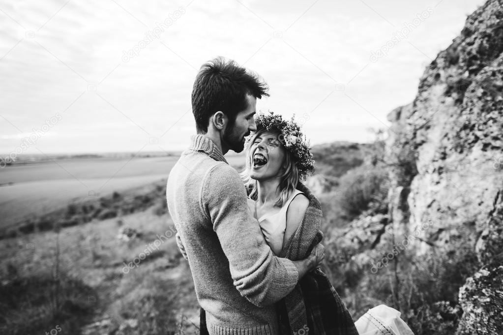 loving couple in mountains