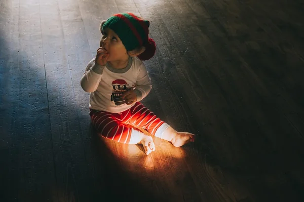 little boy in elf hat