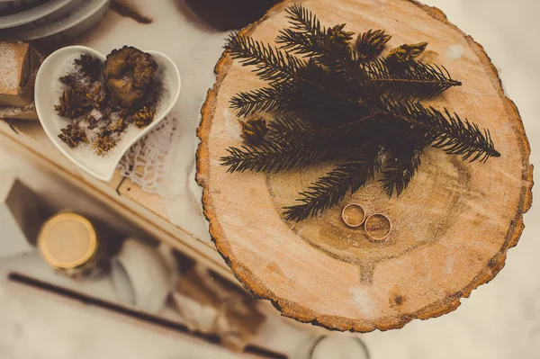 Rings and branch on stump — Stock Photo, Image