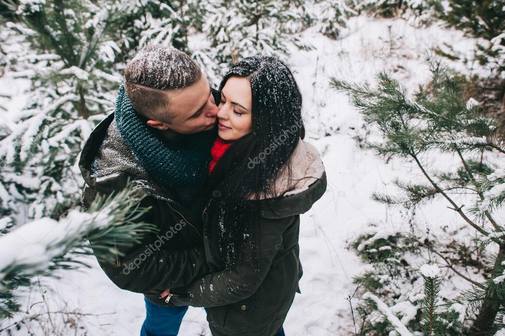 loving couple on winter day