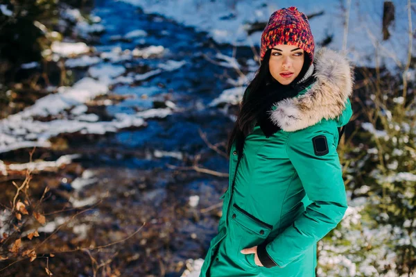 Woman in winter forest — Stock Photo, Image