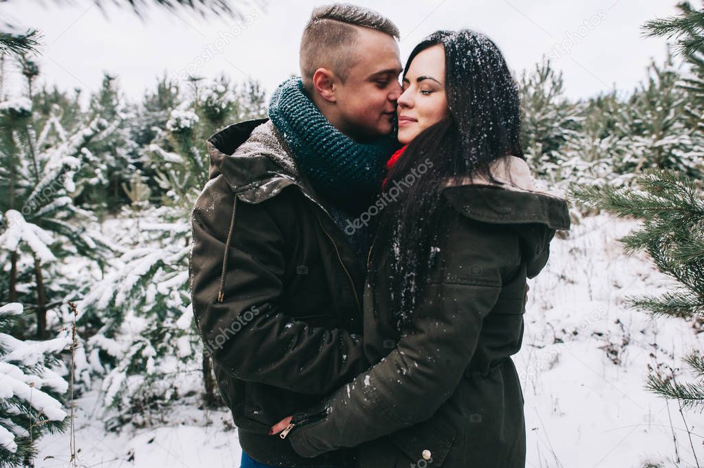 loving couple on winter day