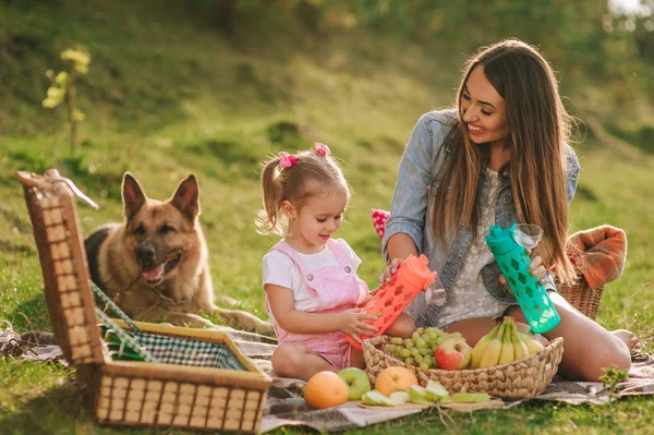 Moeder en dochter hebben picnic — Stockfoto
