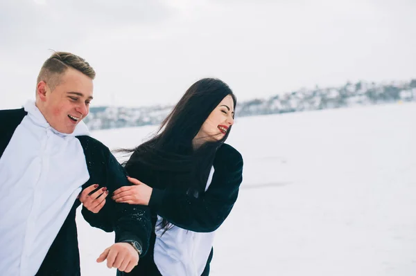 Couple in suits of pandas — Stock Photo, Image