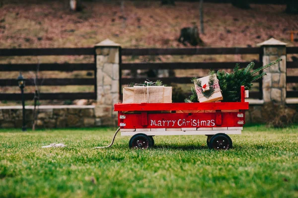 Chariot avec arbre de Noël — Photo