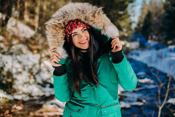 woman in winter forest