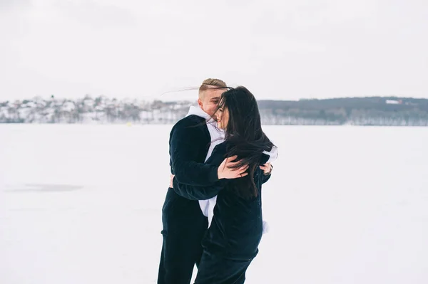 Couple in suits of pandas — Stock Photo, Image