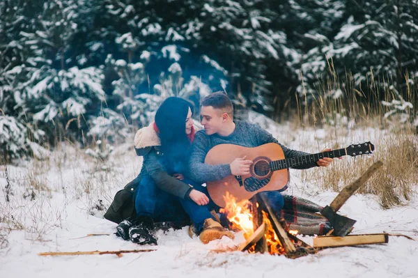 Loving couple on winter — Stock Photo, Image