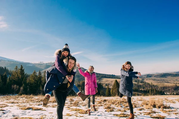 Young people in mountains