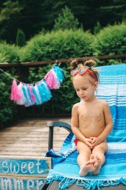 little girl  by the pool clipart