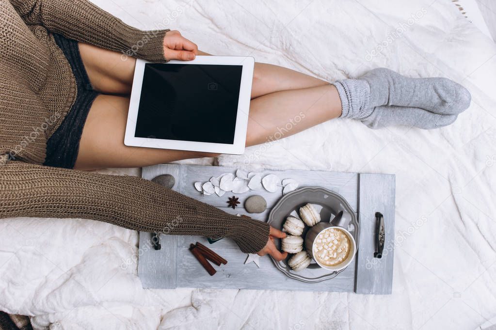 girl having coffee in bed