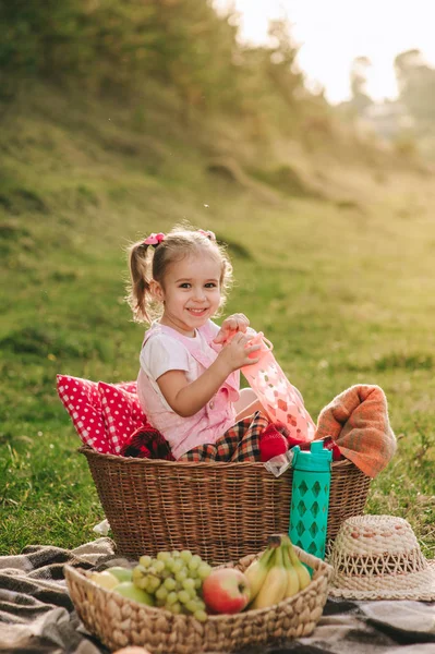 Piknik üzerinde küçük kız — Stok fotoğraf