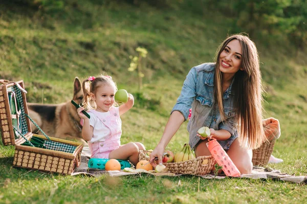 Anne ve kızı bir piknik 