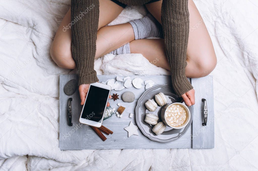 coffee in bed, and the girl with the phone