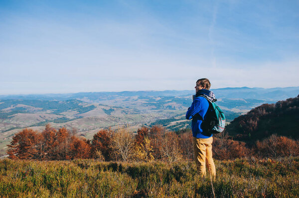 Man tourist in mountain 