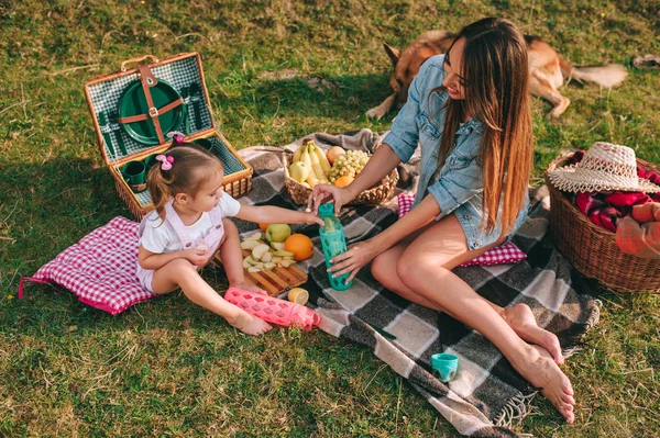 Madre e hija en un picnic —  Fotos de Stock