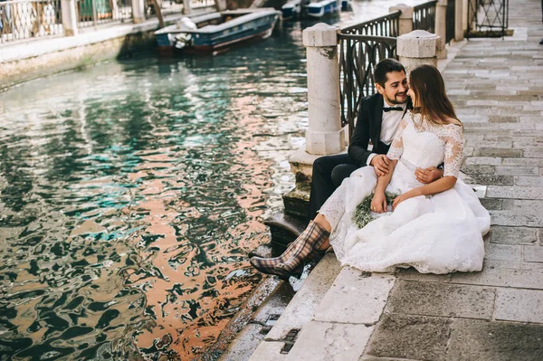Beautiful Wedding Couple Spending Time Venice — Stock Photo, Image