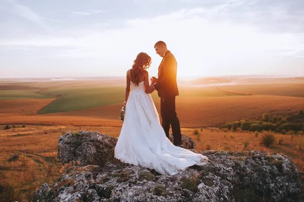 Красива Весільна Пара Позує Горах — стокове фото