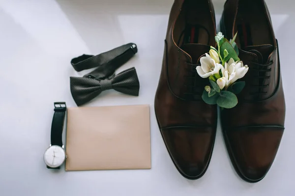 Set for groom. Bow tie, shoes, Watch. Men's Accessories