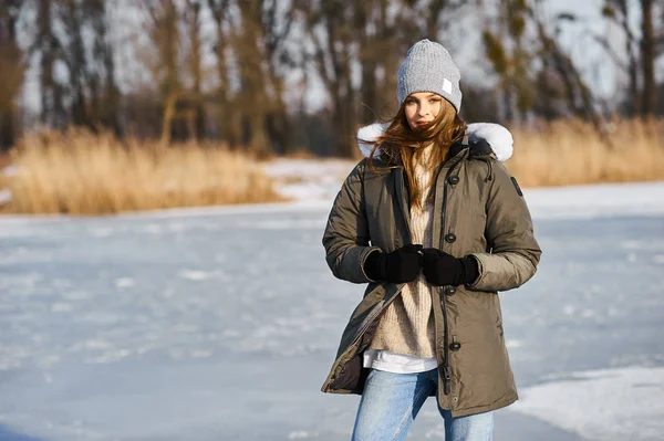 Portrait of happy young woman have a  fun at beautiful sunny win — Stock Photo, Image