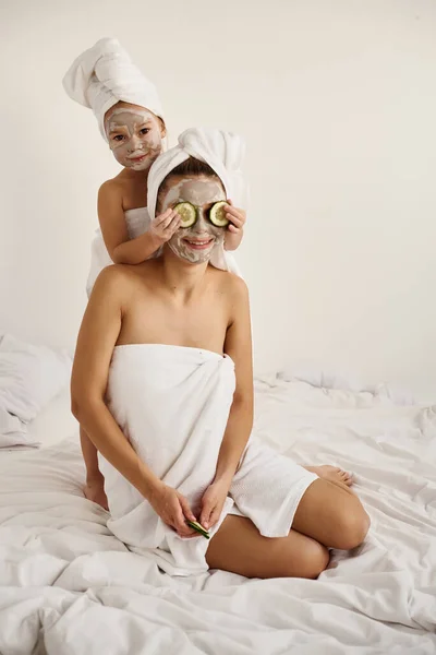 Mother and Daughter Had a Day of Spa. they Have Fun in White Bath Towels  Stock Image - Image of health, luxury: 105008699
