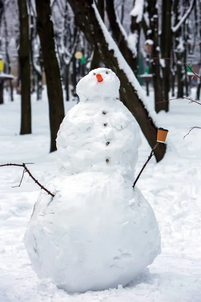 Bir park kardan adam — Stok fotoğraf