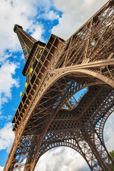 The Eiffel Tower in Paris shot against blue sky, France