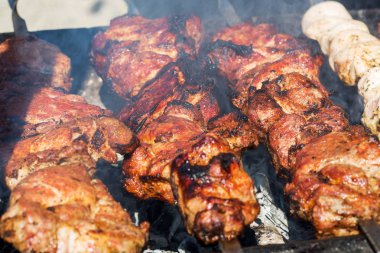 Çelik bir şiş üzerinde taze et