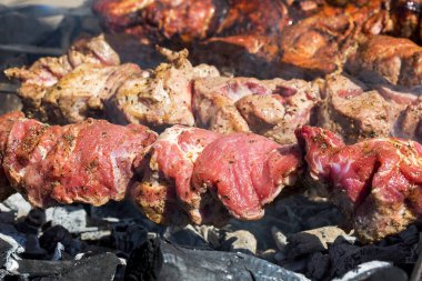 Çelik bir şiş üzerinde taze et