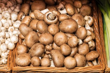 kahverengi champignon mantar yemek arka plan.