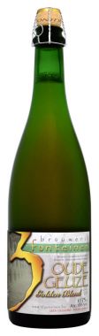 Fonte, Venice, İtalya - 2018 Mart. Belçika birası 3 şişe Fonteinen Oude Geuze altın karışımı 75cl, % 6 Vol.