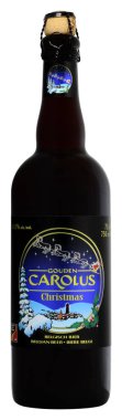 Fonte, Venice, İtalya - 2018 Mart. Bir Belçika bira Gouden Carolus Noel 75cl, %10,5 Vol.