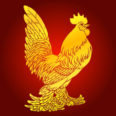 Gurur horoz kırmızı zemin üzerine altın