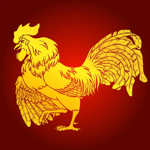 Courting rooster gold on red background — Stock Vector