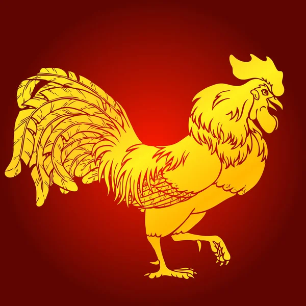 Going rooster gold on red background — Stock Vector