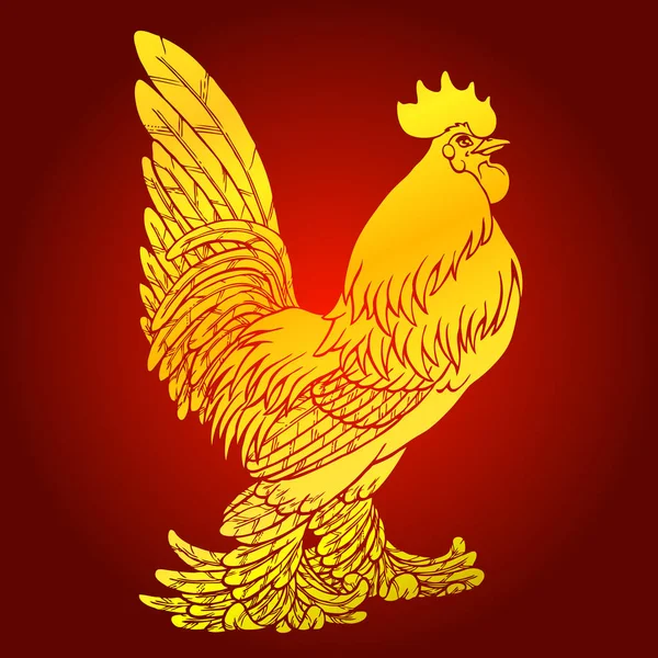 Proud rooster gold on red background — Stock Vector