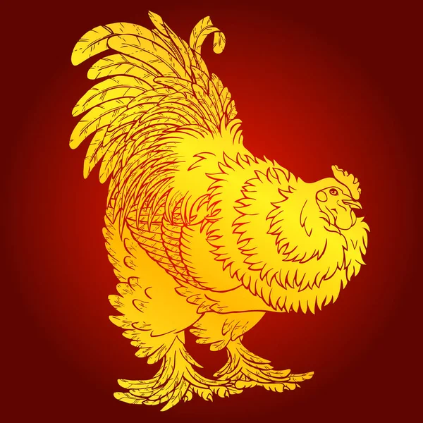 Reliable rooster gold on red background — Stock Vector