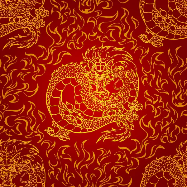 Азиатский драгон и огненный шаблон — стоковый вектор