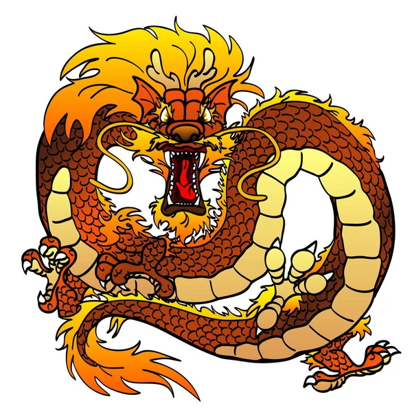Яростно-желтый азиатский дракон на белом — стоковый вектор