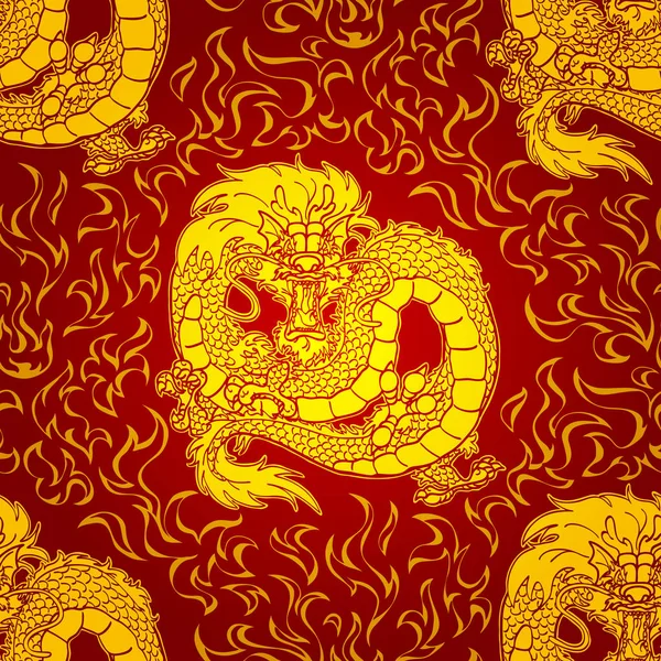 Playfu altın Asya ejderha yangın desen