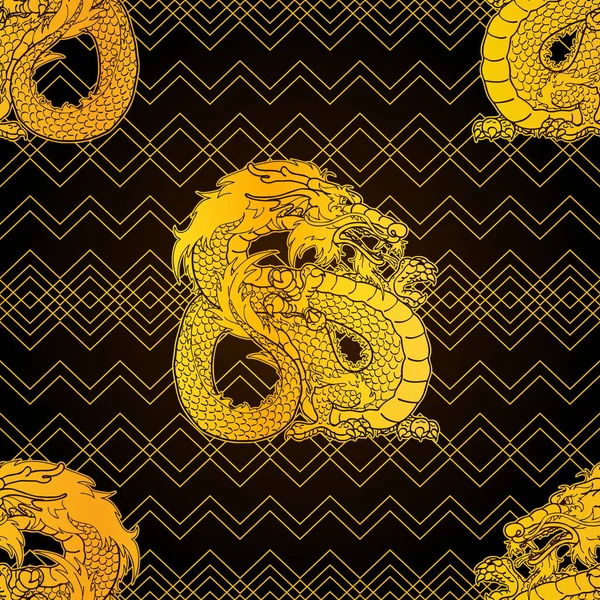 Жесткий золотой дракон на черном — стоковый вектор