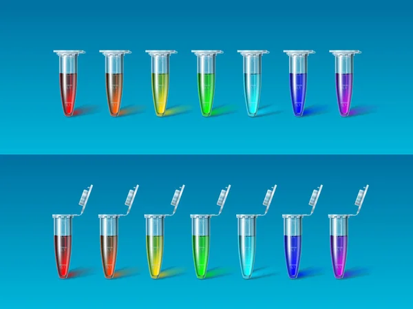 Zestaw siedmiu Micro tube iridish kolor na niebieski — Wektor stockowy