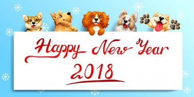 Beş sevimli köpek ve poster mavi