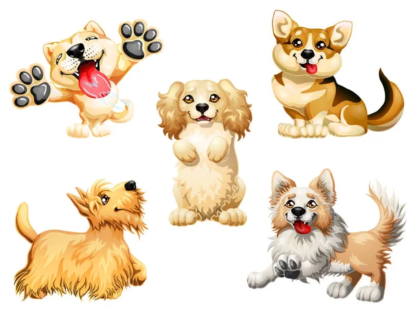 Beyaz bir köpek beş köpek yavrusu ayarla